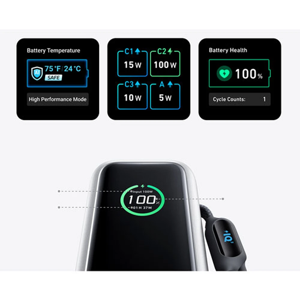 Anker Prime 25000 mAh 165W Multiport Power Bank with Smart Display - Silver