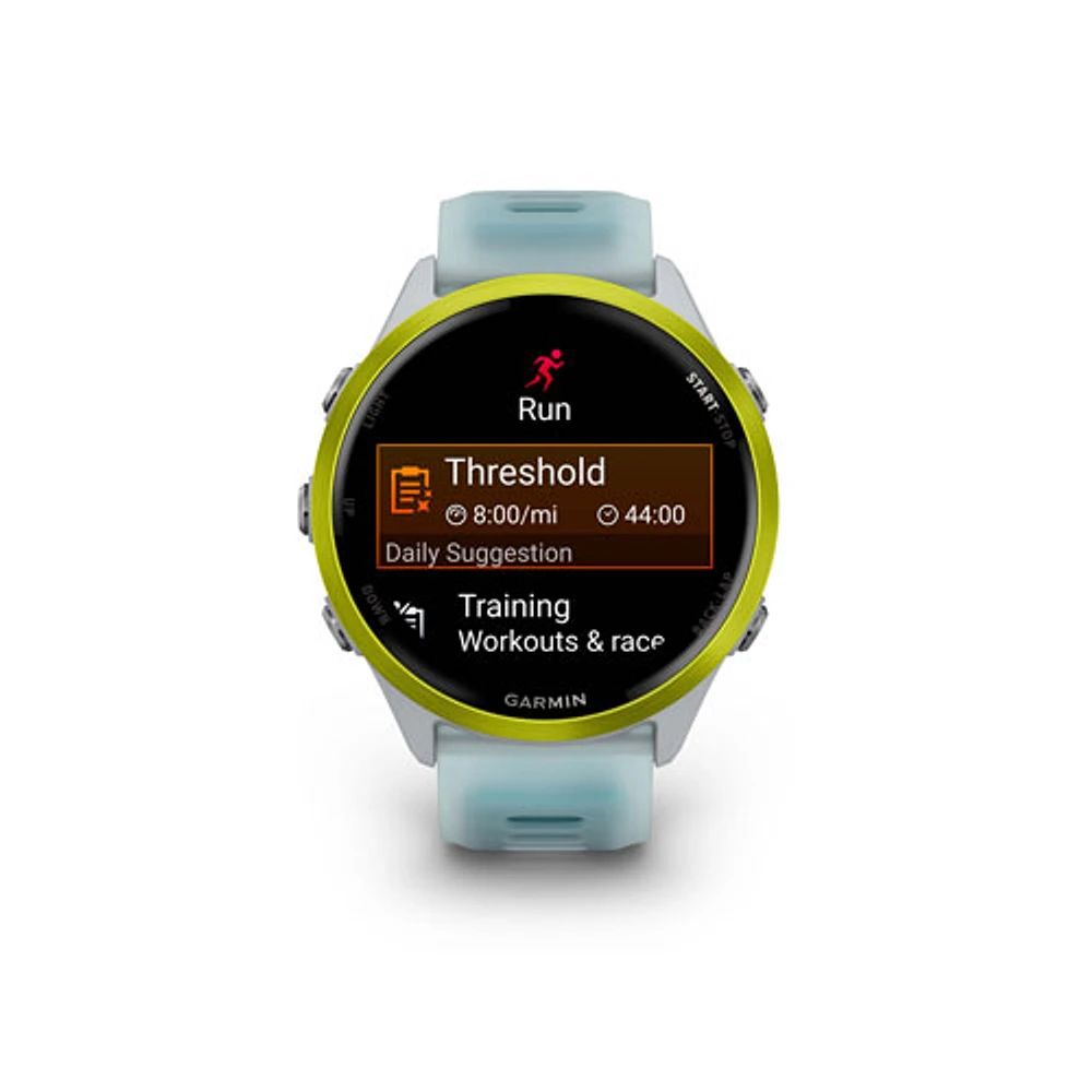 Montre intelligente Bluetooth de 47 mm Forerunner 570 de Garmin pour la course - Blanc translucide/Turquoise