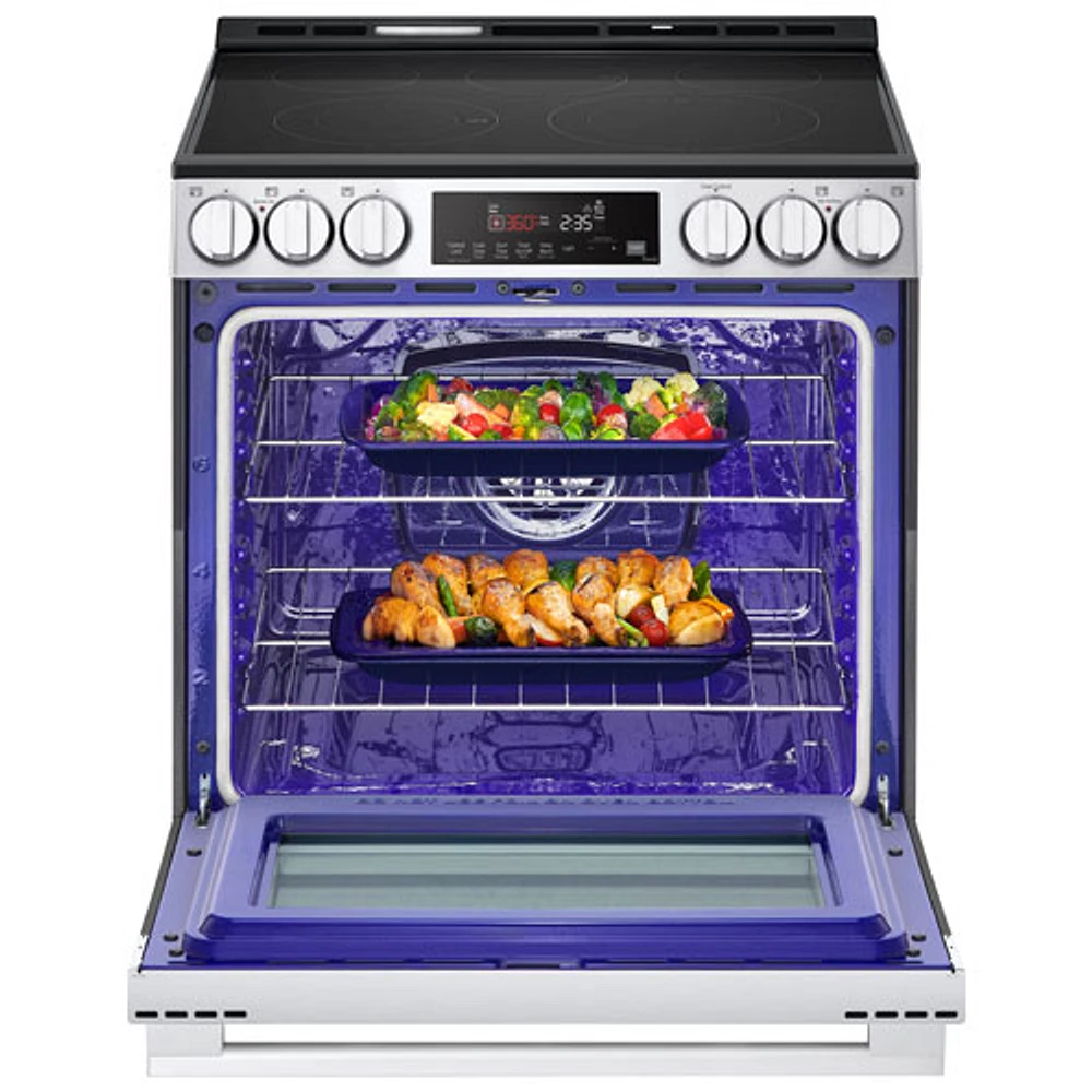 LG 30" 6.3 Cu. Ft. Fan Convection 5-Element Slide-In Electric Air Fry Range (LSEL6333XE) - Black Stainless Steel