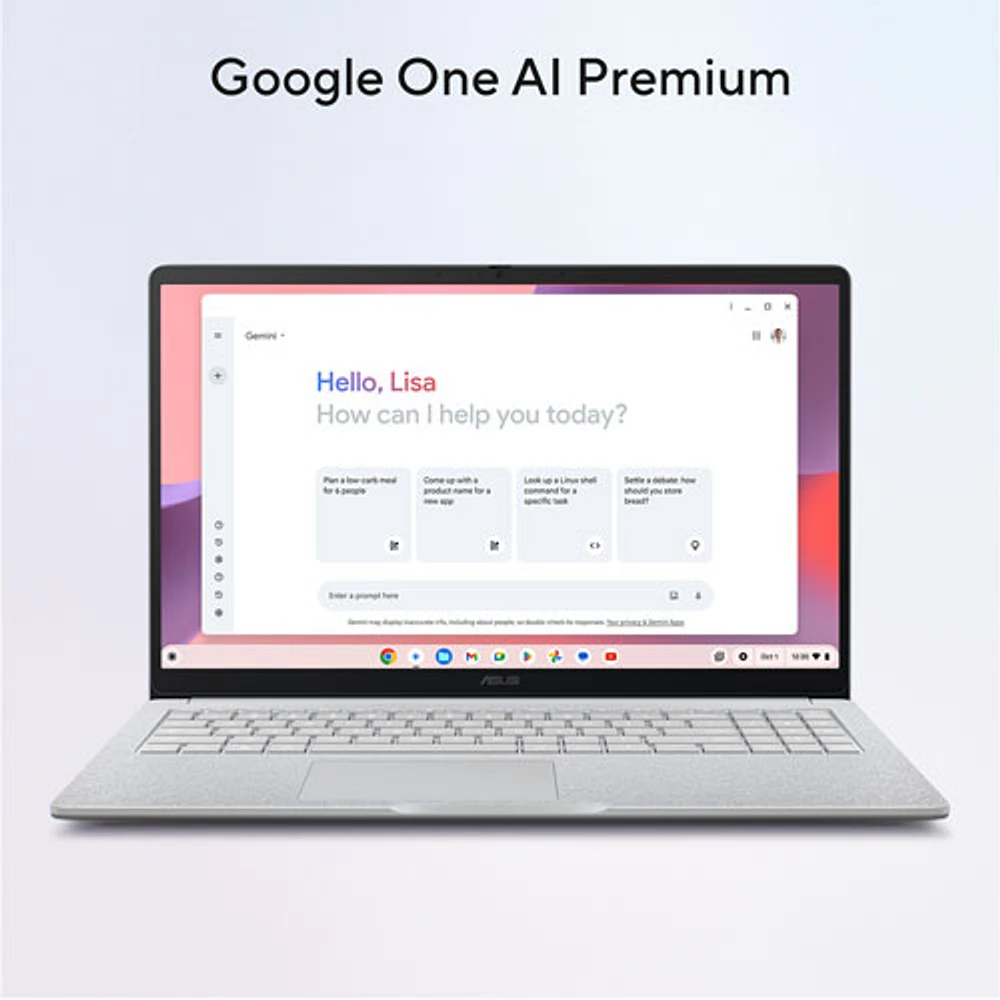Chromebook de 15,6 po CX15 d'ASUS - Gris pur (Celeron N4500 Intel/RAM 8 Go/SSD 128 Go/ChromeOS)