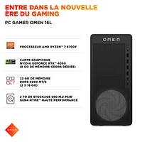 Ordinateur de jeu OMEN 16L de HP (Ryzen 7 8700F d'AMD/RAM 32 Go/SSD 2 To/GeForce RTX 4060/Windows 11)