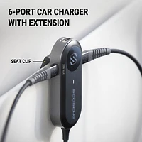 Scosche PowerVolt 100W PD 6-Port USB-C and USB-A Car Charger with 5’ Cable - Black