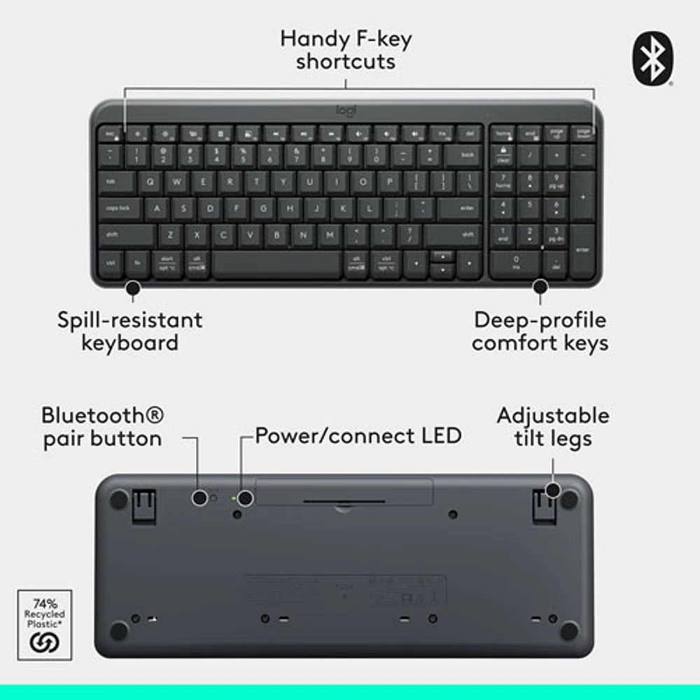 Logitech K250 Bluetooth Compact Keyboard with Numpad - Graphite - English