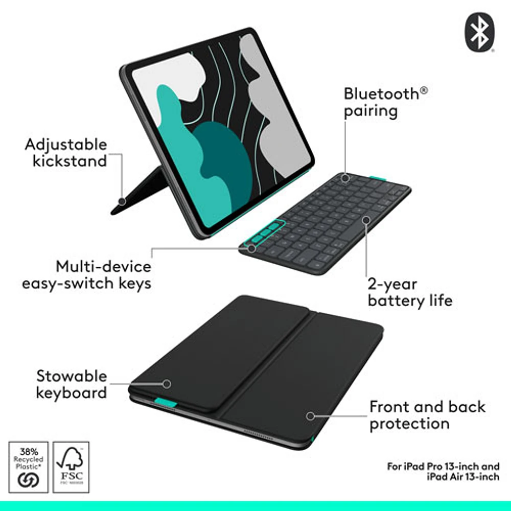 Logitech Flip Folio Keyboard Case for iPad Pro 13" (M4)/Air 13" (M2/M3) - Graphite