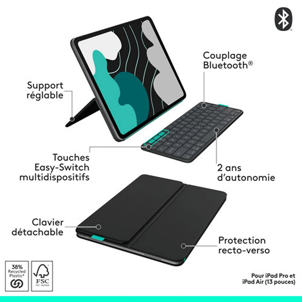 Logitech Flip Folio Keyboard Case for iPad Pro 13" (M4)/Air 13" (M2/M3) - Graphite