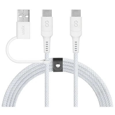 Câble USB-C à USB-C/USB-A 2-en-1 de 1,5 m (4,9 pi) de LOGiiX - Blanc
