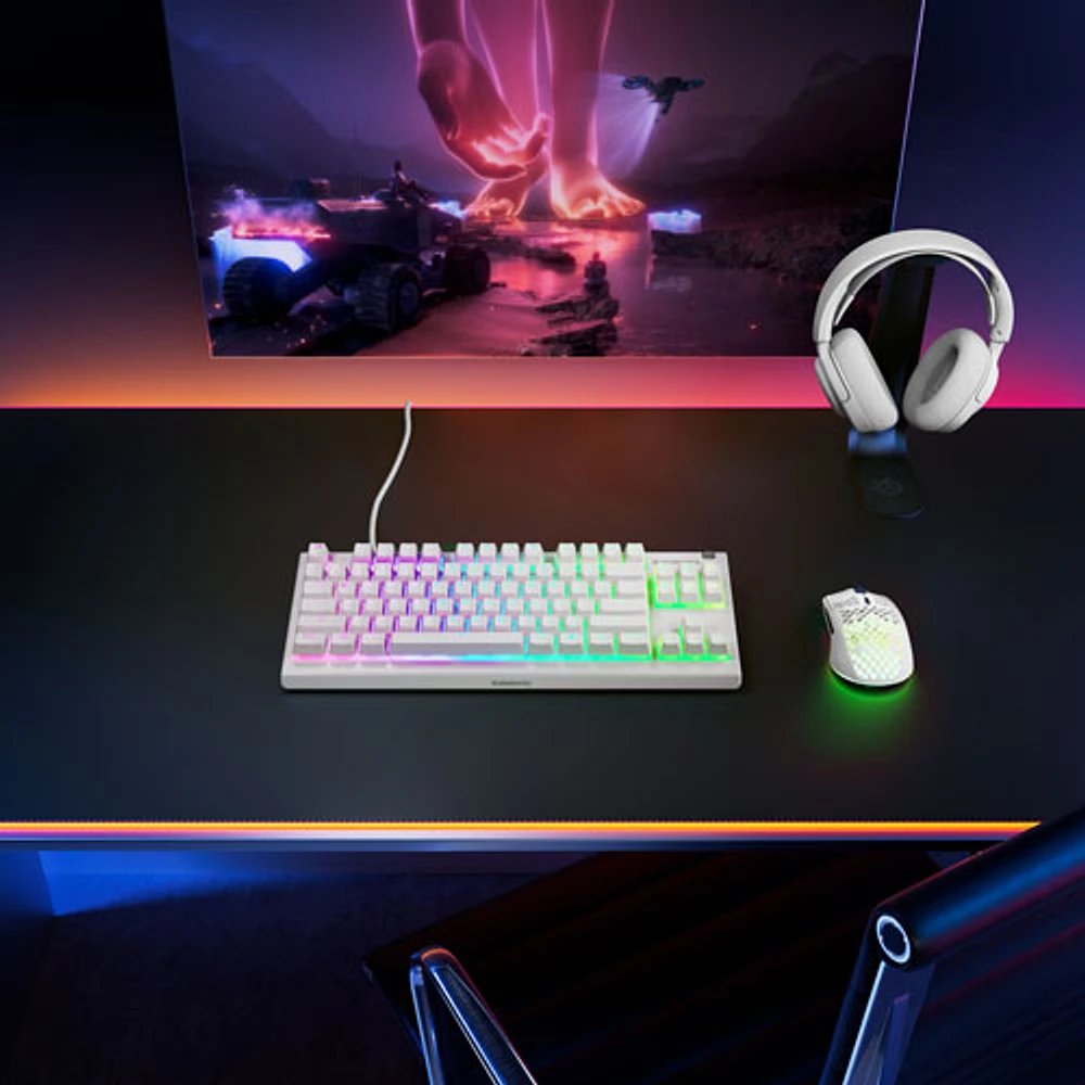 Clavier de jeu ergonomique rétroéclairé sans pavé numérique Apex 3 de SteelSeries - Blanc - Anglais