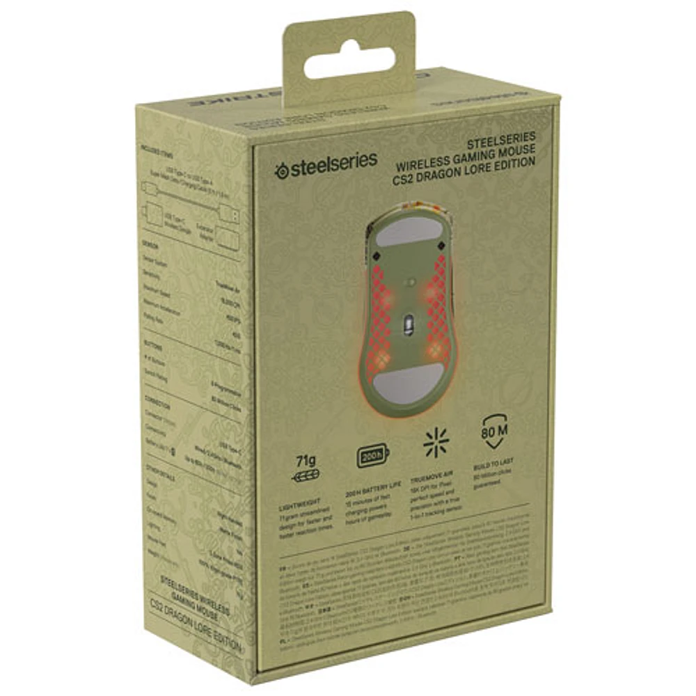 SteelSeries CS2 Dragon Lore Edition 18000 DPI Bluetooth Optical Gaming Mouse - Beige/Red