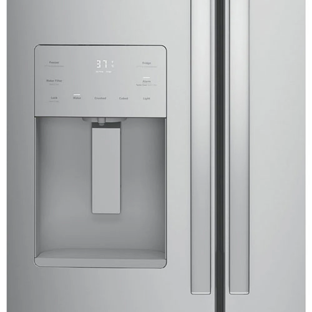Réfrigérateur à deux portes 24,8 pi³ 33 po à distributeur d'eau et de glace Profile de GE (PFE24HYRCFS) - Acier inoxydable