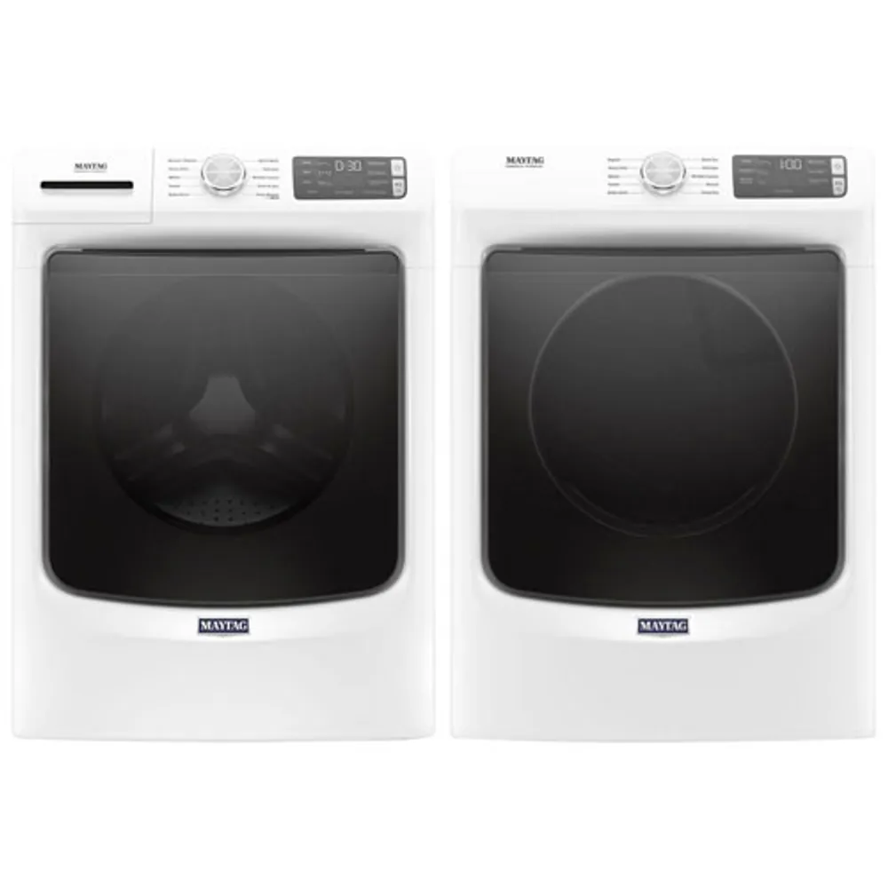 Maytag 5.2 Cu. Ft. HE Front Load Steam Washer & 7.4 Cu. Ft. Electric Dryer - White