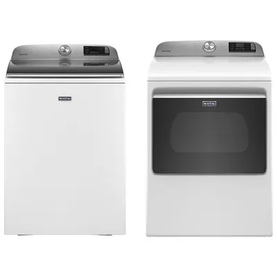 Laveuse à chargement par le haut HE 5,4 pi³ et sécheuse électrique 7,4 pi³ de Maytag - Blanc