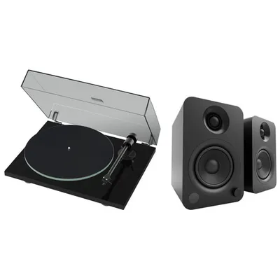 Pro-Ject T1-BTXB Belt Drive Bluetooth Turntable & Kanto YU 140W Bookshelf Speaker (Pair) - Black