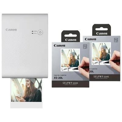 Canon SELPHY QX10 Square Compact Photo Printer with Colour Ink & Label Set (2 Pack