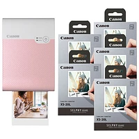 Canon SELPHY QX10 Square Compact Photo Printer with Colour Ink & Label Set (5 Pack) - Pink