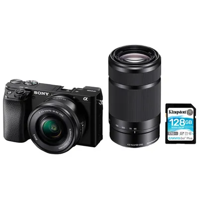 Sony Alpha a6100 Mirrorless Vlogger Camera with 16-50mm/55-210mm Lenses & 128GB Memory Card