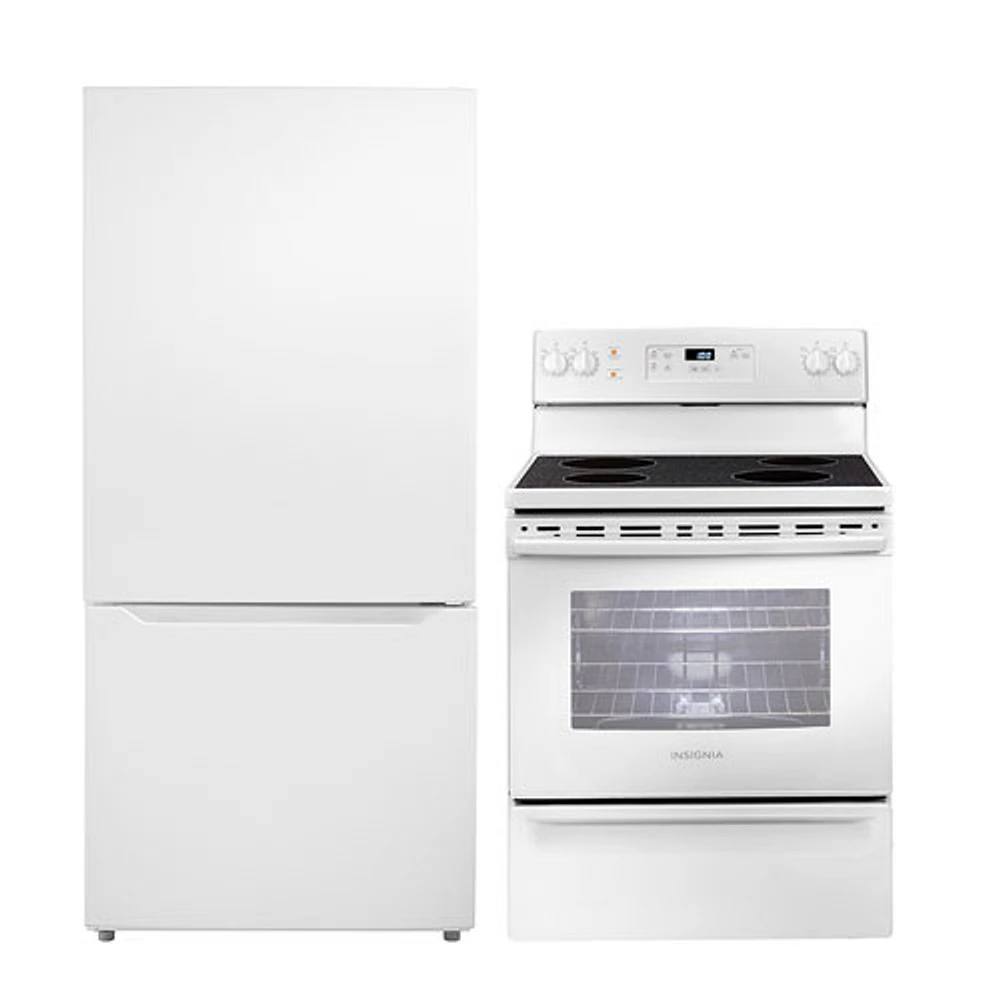 Insignia 30" 18.6 Cu. Ft. Bottom Freezer Refrigerator & Electric Range - White