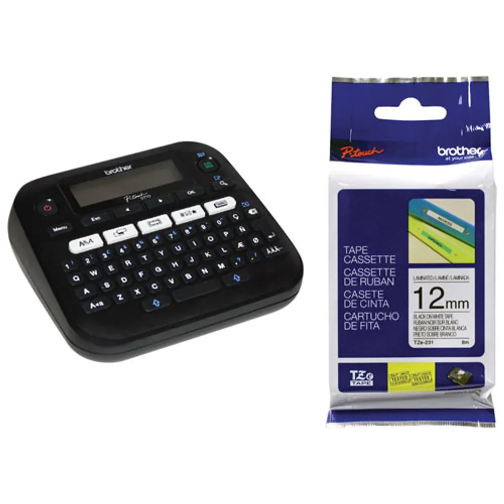 Brother P-touch Label Maker & 12mm Black on White Tape