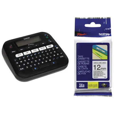 Brother P-touch Label Maker & 12mm Black on White Tape