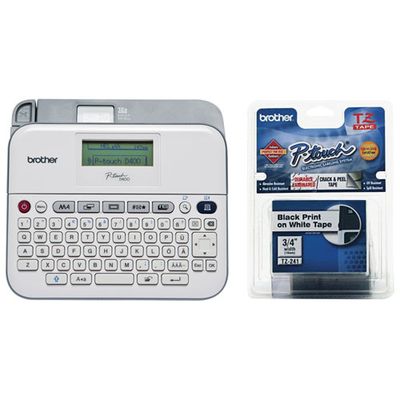 Brother Desktop Label Maker & 3/4" Black on White Label Tape