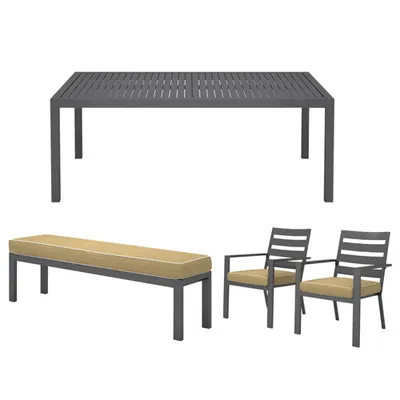 Portofino 6-Seating Rectangular Outdoor Dining Table; Bench; 2 Dining Chairs - Grey/Beige