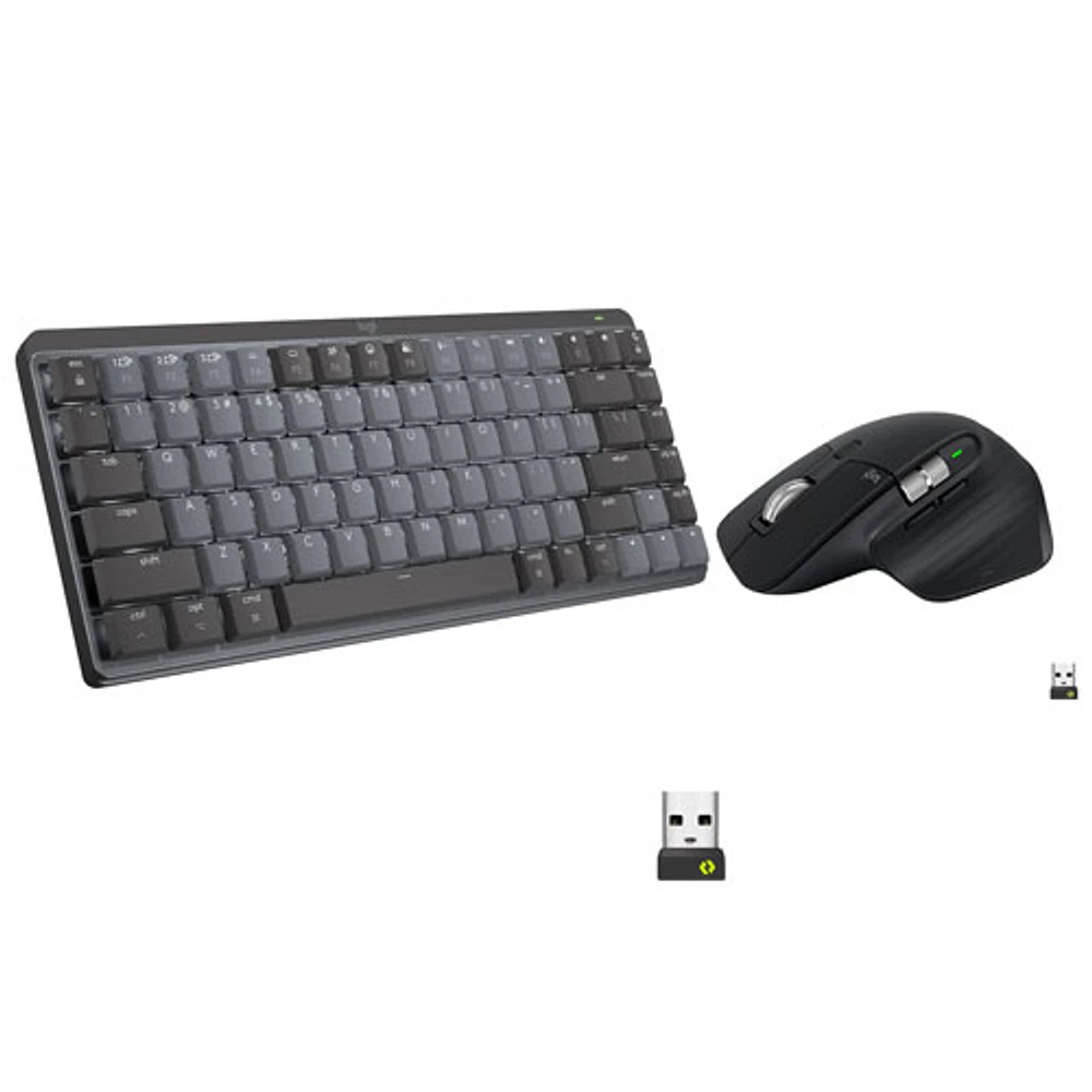 Clavier mécanique miniature tactile rétroéclairé sans fil MX de Logitech avec souris Darkfield sans fil - Noir/Graphite - Anglais