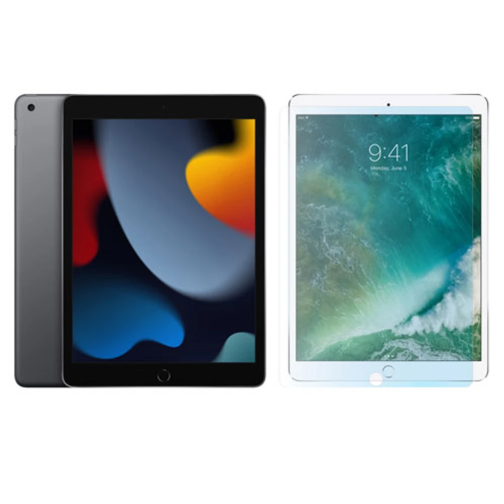 Apple iPad 10.2" 256GB with Wi-Fi & Glass Screen Protector (9th Generation) - Space Grey