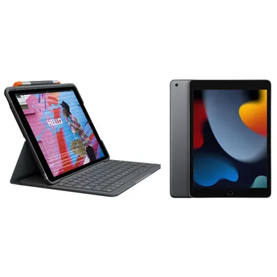 Apple iPad 10.2" 64GB with Wi-Fi (9th Generation) & Logitech Keyboard Slim Folio Case