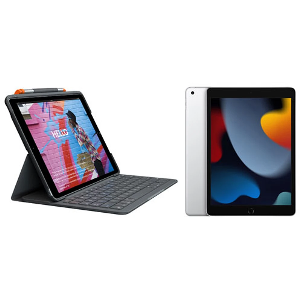 iPad de 10,2 po et Go avec Wi-Fi d'Apple (9e génération) et étui-clavier folio mince de Logitech