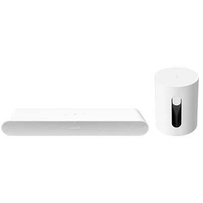 Barre de son Ray de Sonos et haut-parleur d'extrêmes graves sans fil Sub Mini de Sonos - Blanc