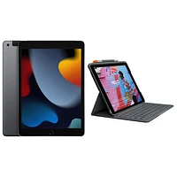 iPad 10,2 po 64 Go d'Apple avec Wi-Fi/4G LTE (9e génération) et étui folio mince - Gris cosmique/Noir