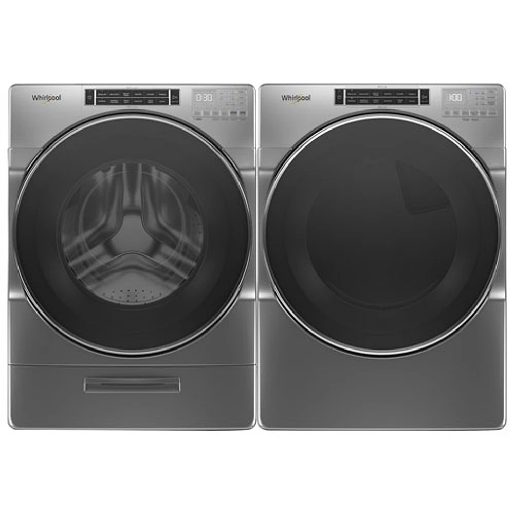 Whirlpool 5.8 Cu. Ft. Front Load Washer & 7.4 Cu. Ft. Electric Steam Dryer - Chrome Shadow