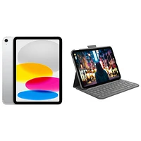 Apple iPad 10.9" 64GB Wi-Fi 6 & 5G (10th Generation) with Slim Folio Keyboard Case - Silver/Oxford Grey