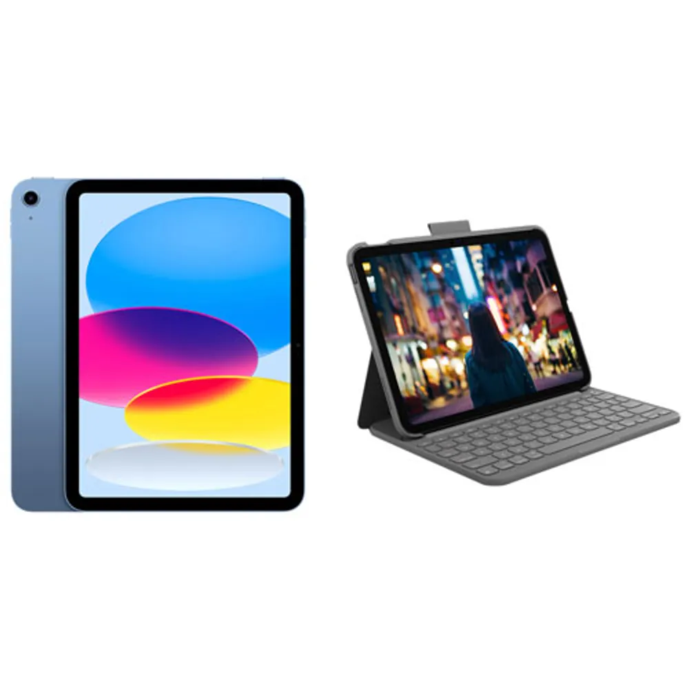 Apple iPad 10.9" 64GB Wi-Fi 6 (10th Generation) with Slim Folio Keyboard Case - Blue/Oxford Grey
