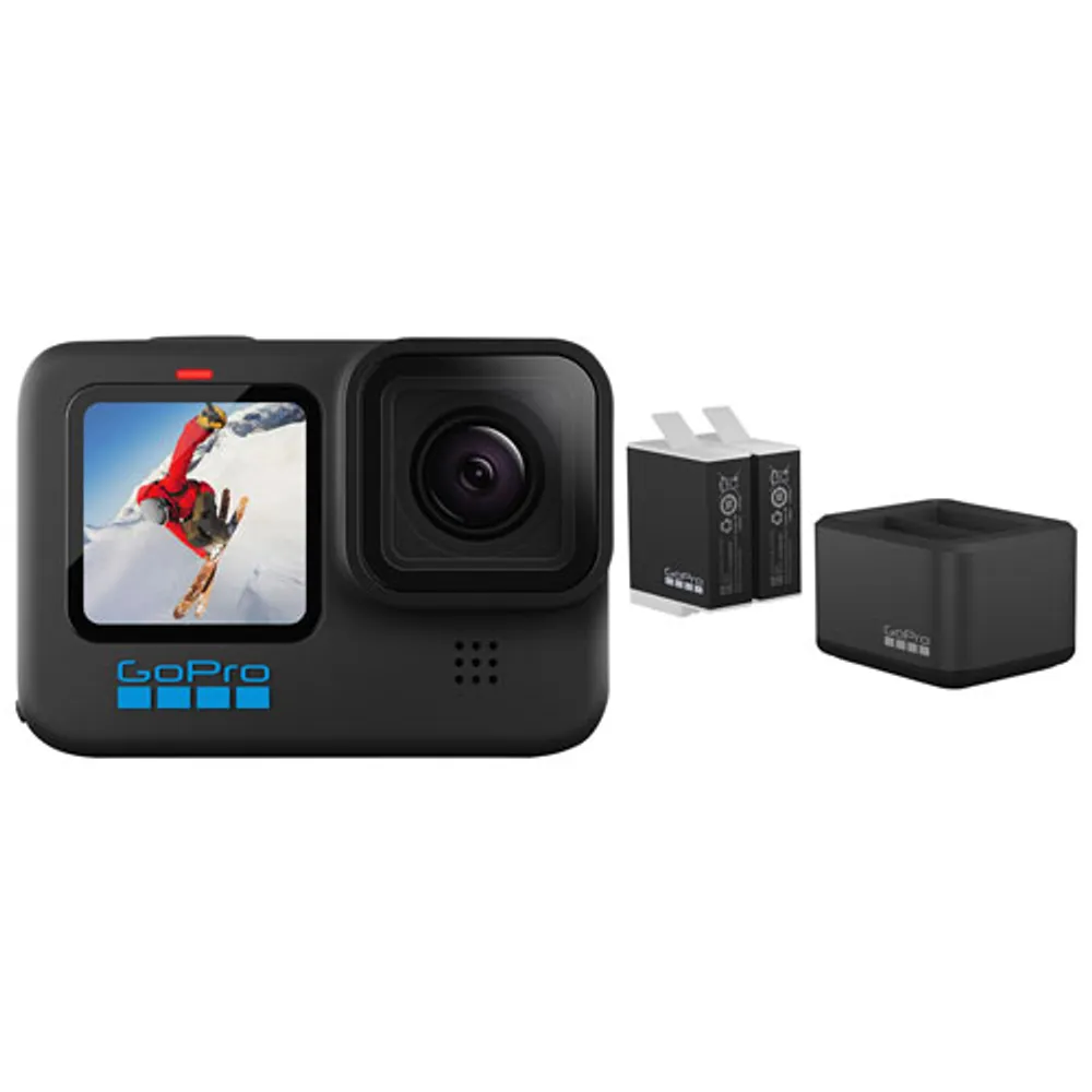 GoPro HERO10 Black Waterproof 5.3K Sports & Helmet Camera with Dual Battery Charger & Battery Packs