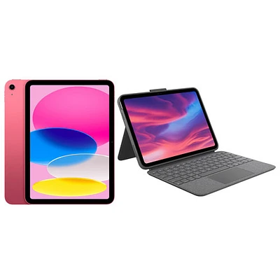 iPad 10,9 po 256 Go Wi-Fi 6 d'Apple (10e gén) et étui-clavier Combo Touch - Rose/Gris Oxford