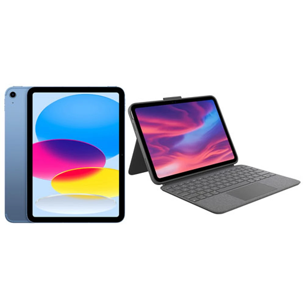 iPad 10,9 po 64 Go Wi-Fi 6 et 5G d'Apple (10e gén) étui-clavier Combo Touch de Logitech - Bleu/Gris Oxford