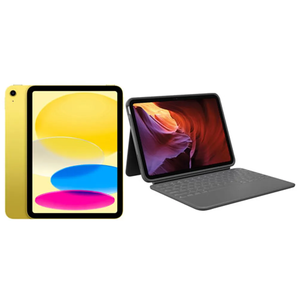 Apple iPad 10.9" 64GB Wi-Fi 6 (10th Generation) with Rugged Folio Keyboard Case - Yellow/Oxford Grey