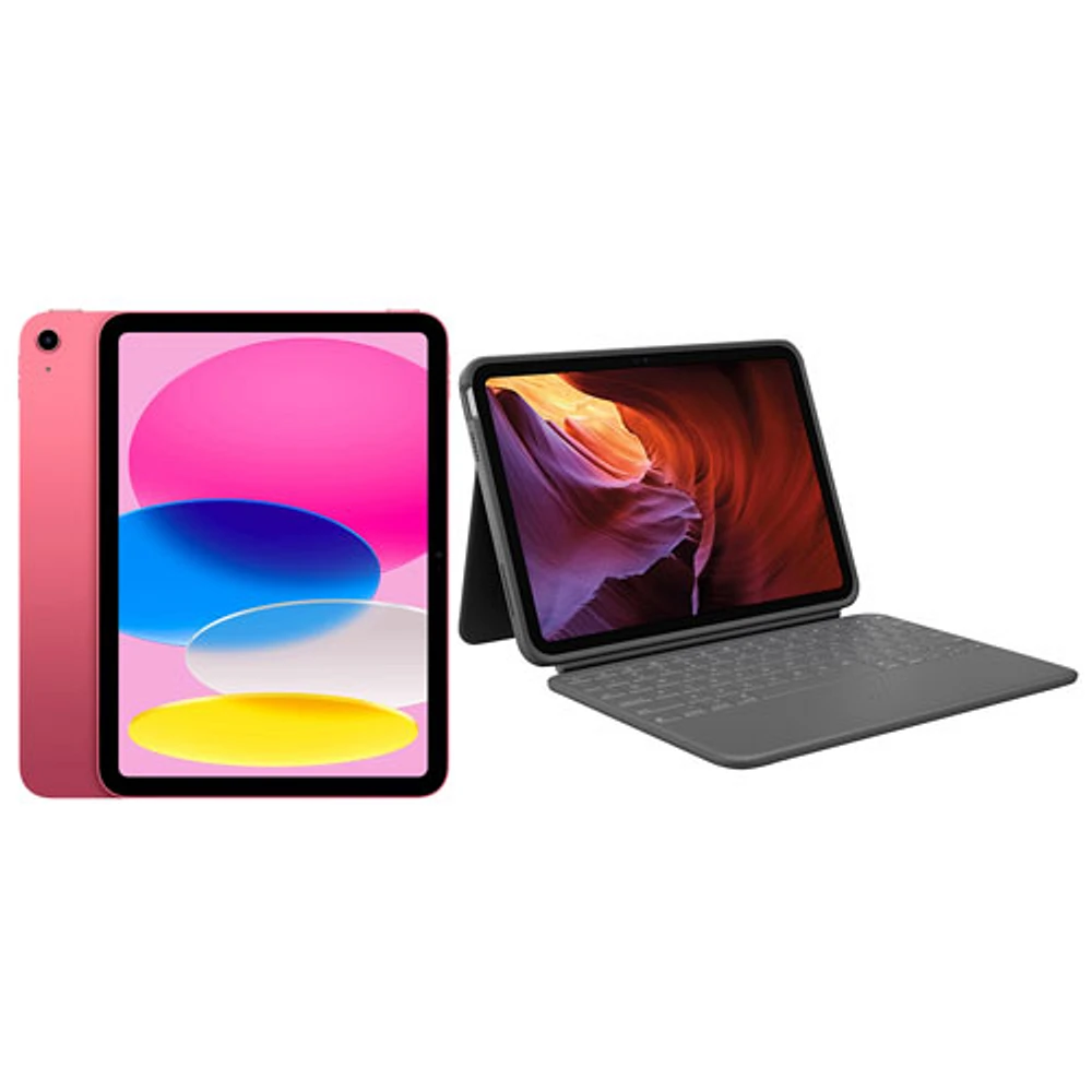 iPad 10,9 po 256 Go Wi-Fi 6 d'Apple (10e gén) et étui-clavier Rugged Folio - Rose/Gris Oxford