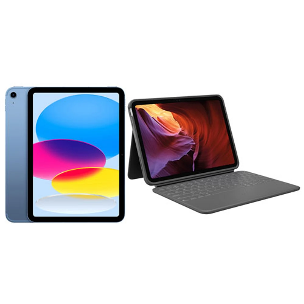 Apple iPad 10.9" 64GB Wi-Fi 6 & 5G (10th Generation) with Rugged Folio Keyboard Case - Blue/Grey