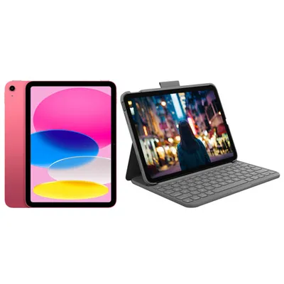 Apple iPad 10.9" 256GB Wi-Fi 6 (10th Generation) with Slim Folio Keyboard Case - Pink/Oxford Grey