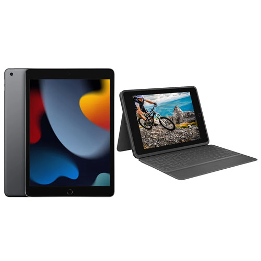 Apple iPad 10.2" 256GB Wi-Fi (9th Generation) with Rugged Folio Keyboard Case - Space Grey/ Black