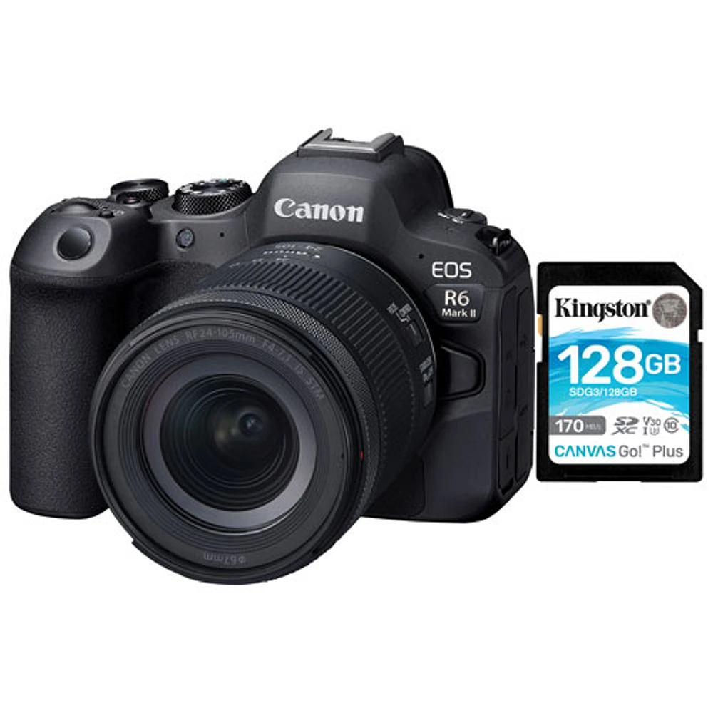 Canon EOS R6 Mark II Mirrorless Camera with 24-105mm STM Lens Kit with 128GB 170MB/s SDXC Memory Card