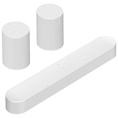 Barre de son Beam (2e génération) et 2 haut-parleurs multipièces Era 100 de Sonos - Blanc