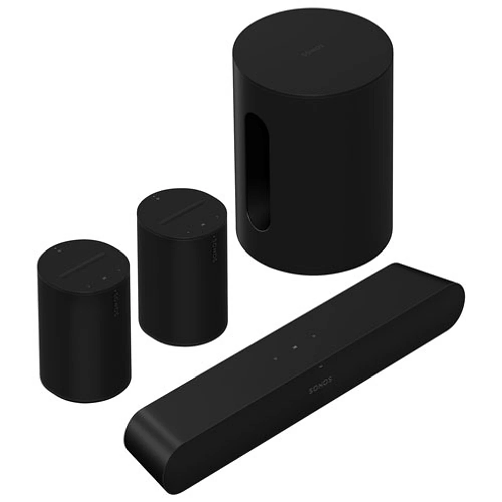 Sonos Sub Mini Wireless Subwoofer, Ray Sound Bar & 2 Era 100 Multi-Room Speakers