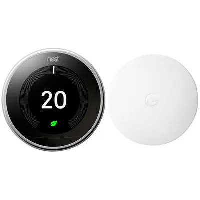 Google Nest Wi-Fi Smart Learning Thermostat (3rd Generation) with Temperature Sensor - Polished Steel