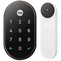 Ensemble de sécurité sans fil Google - serrure intelligente Nest x Yale et sonnette vidéo sans fil de Google