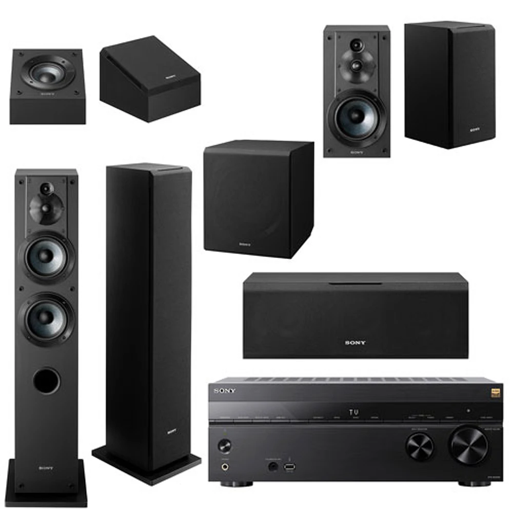 Sony STR-AN1000 7.2 Channel 8K Ultra HD AV Receiver w/ Bookshelf, 2 Tower, Centre Channel, Dolby Atmos Speakers & Subwoofer