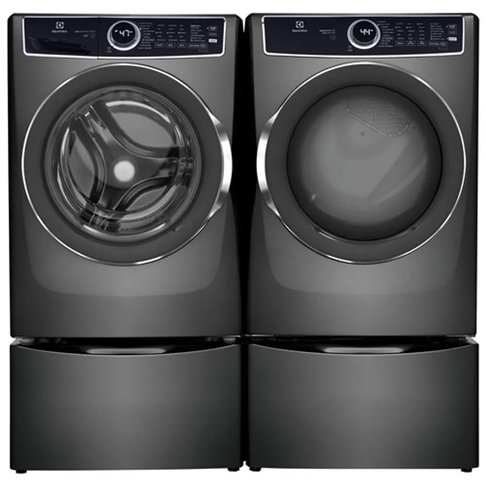 Electrolux 5.2 Cu Ft Front Load Steam Washer & 8.0 Cu Ft Electric Steam Dryer w/ 2 27" Pedestal