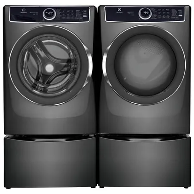 Electrolux 5.2 Cu Ft Front Load Steam Washer & 8.0 Cu Ft Electric Steam Dryer w/ 2 27" Pedestal