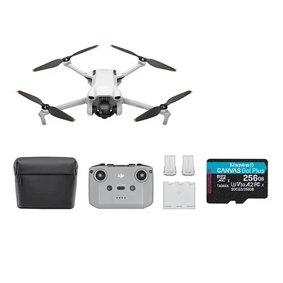 DJI Mini 3 Quadcopter Drone Fly More Combo w/ Remote Control & 256GB 170MB/s microSDXC Memory Card - Grey